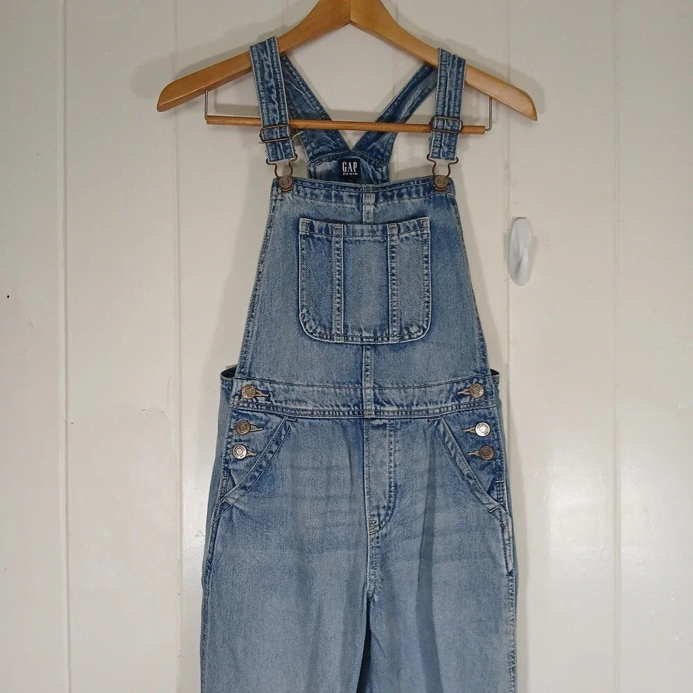 Gap‎ Denim Overalls Kids Size XL (12) Light Wash Blue Adjustable Straps Bibs